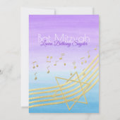Music Bat Mitzvah Wasserfarbe und Gold Einladung (Rückseite)