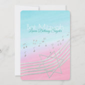Music Bat Mitzvah Wasserfarbe und Silber Einladung (Rückseite)