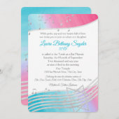 Music Bat Mitzvah Wasserfarbe und Silber Einladung (Vorne/Hinten)