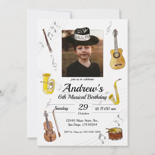 Music Birthday Einladung (Vorderseite)