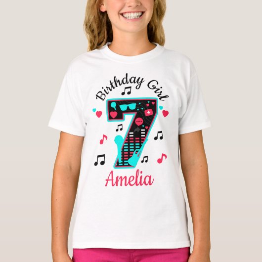 Music Birthday Girl SEVEN 7 | Benutzerdefiniertes T-Shirt (Vorderseite)
