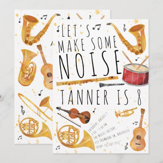 Music Birthday Party Einladung (Vorne/Hinten)