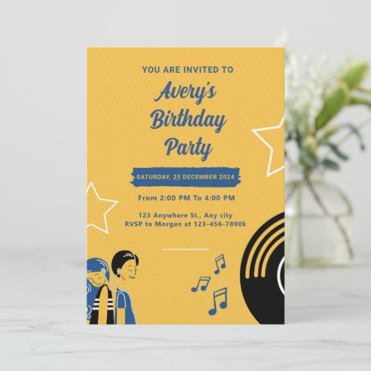 Music Birthday Party Einladung (Stehend Vorderseite)