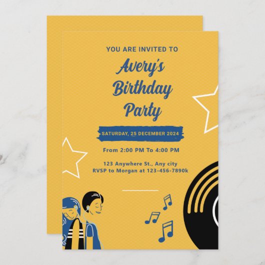 Music Birthday Party Einladung (Vorne/Hinten)