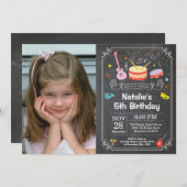Music Birthday Party Einladung Chalkboard Foto (Vorne/Hinten)