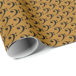 Music Black Bass Clef auf Matte Gold Geschenkpapier