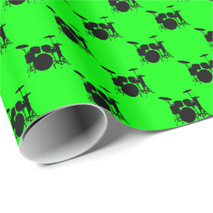 Music Black Drum Set on Lime Green Geschenkpapier
