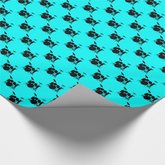 Music Black Drum Set über Aqua Blue Geschenkpapier (Ecke)