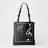 Music Black Tote Bag Stilvolle Monogram Tasche (Vorderseite)