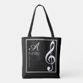 Music Black Tote Bag Stilvolle Monogram Tasche (Rückseite)