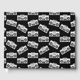 Music Boombox Print Art Muster Boomboxen Schwarz Gästebuch