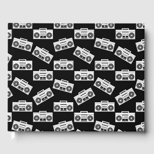 Music Boombox Print Art Muster Boomboxen Schwarz Gästebuch (Vorderseite)
