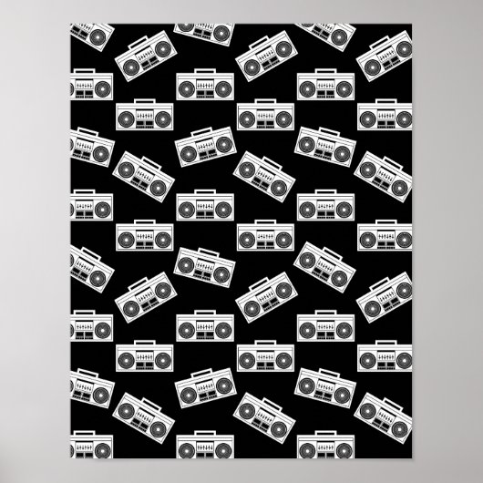 Music Boombox Print Art Muster Boomboxen Schwarz Poster (Vorne)