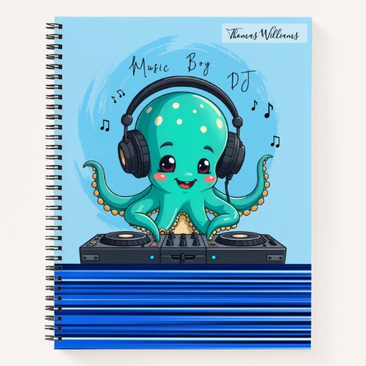 Music Boy, Happy Octopus DJ Party Notizblock (Vorderseite)