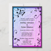 Music Butterfly Blätter Blue & Lila Wood Wedding Einladung (Vorderseite)