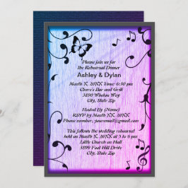 Music Butterfly Blätter Blue & Lila Wood Wedding Einladung