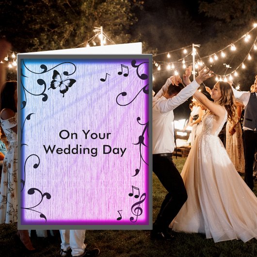 Music Butterfly Blätter Blue & Lila Wood Wedding Karte