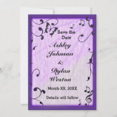 Music Butterfly Blätter Blue & Lila Wood Wedding Save The Date (Vorderseite)