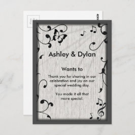 Music Butterfly Blätter Grau & Black Wood Wedding Postkarte