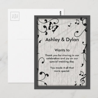 Music Butterfly Blätter Grau & Black Wood Wedding Postkarte