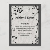 Music Butterfly Blätter Grau & Black Wood Wedding Postkarte (Vorderseite)