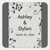 Music Butterfly Blätter Grau & Black Wood Wedding Quadratischer Aufkleber (Vorderseite)