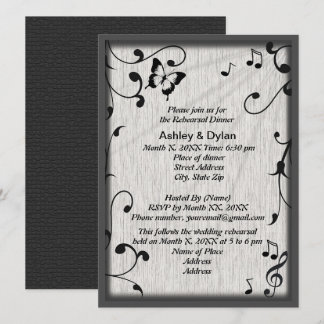 Music Butterfly Blätter Gray Black Probe Dinner Einladung