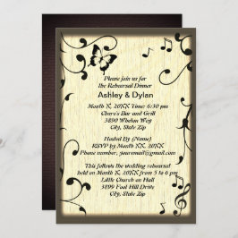 Music Butterfly Blätter Yellow Tan Wood Wedding Einladung
