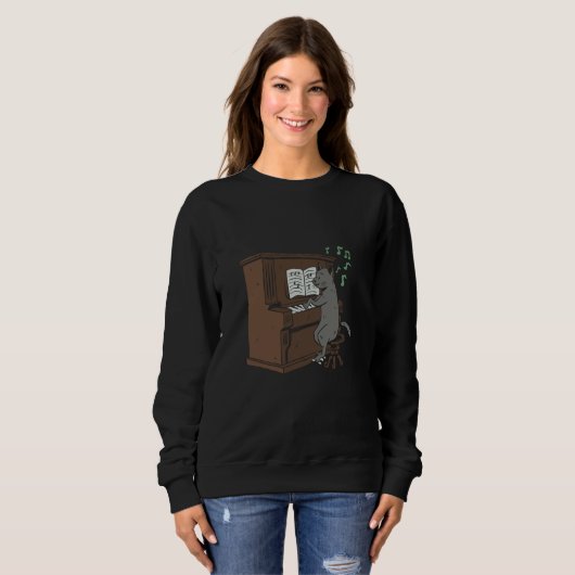 music cat pianist instrument notes sweatshirt (Vorne ganz)