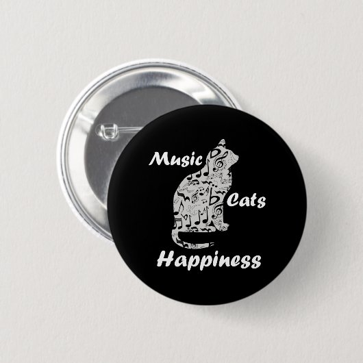 Music Cats Happy - Musiker Lover Quote Button (Vorne & Hinten)