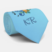 Music Clef Note Blue Mit Monogramm Trendy Krawatte (Gerollt)