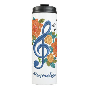 Music Clef Note Orange Blume Musical Personalize Thermosbecher