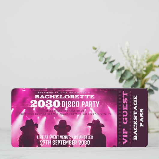 Music Concert VIP Ticket Junggeselinnen-Abschied Einladung (Stehend Vorderseite)