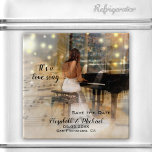 Music Dance Piano Liebe Song Speichern Sie das Dat Magnet<br><div class="desc">Ein eleganter künstlerischer Magnet mit einer Dame in einem langen weißen Kleid,  das Musik spielt. Wunderschön für ein musikliebes Paar als Save the Date Magnet.</div>