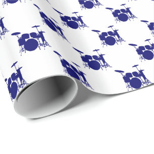 Music Dark Navy Blue Drum Set auf White Geschenkpapier