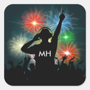 Music DJ-Aufkleber für Monogramm Quadratischer Aufkleber