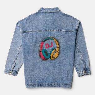 Music DJ farbige Headphones weiß Jeansjacke