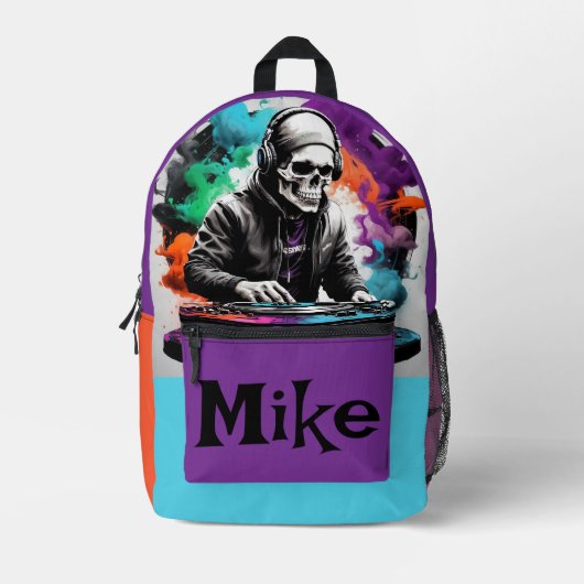 Music Dj Skeleton Bedruckter Rucksack (Vorderseite)