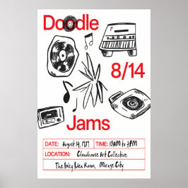 Music Doodle Art Print Retro Vinyl, Cassette Poster