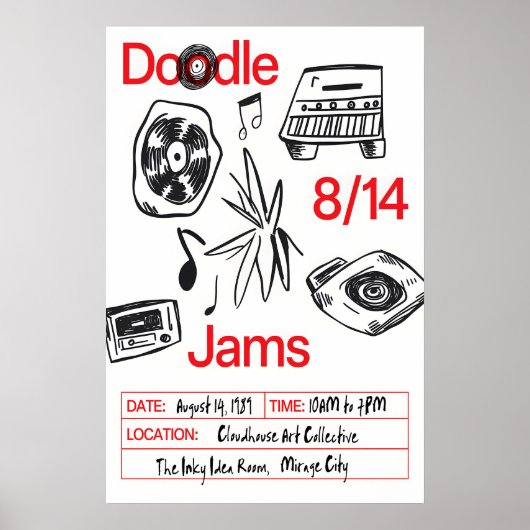 Music Doodle Art Print Retro Vinyl, Cassette Poster (Vorne)