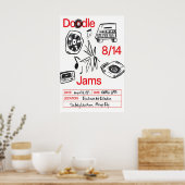 Music Doodle Art Print Retro Vinyl, Cassette Poster (Küche)