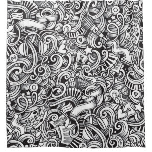 Music Doodles Vintager Hintergrund Duschvorhang