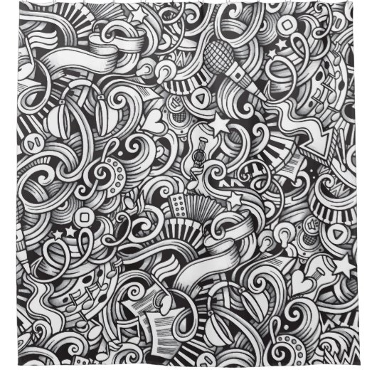 Music Doodles Vintager Hintergrund Duschvorhang (Vorderseite)