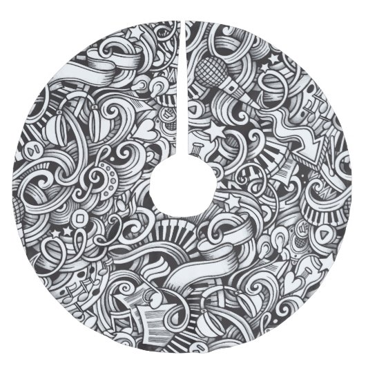 Music Doodles Vintager Hintergrund Polyester Weihnachtsbaumdecke (Vorderseite)