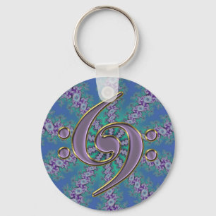 Music Double Bass Clef on Blue Fractal Keychain Schlüsselanhänger