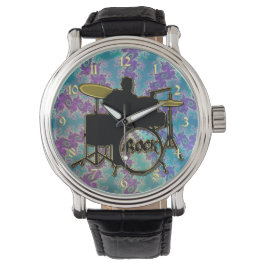 Music Drummer und Blue Green Fraktal Star Watch Armbanduhr