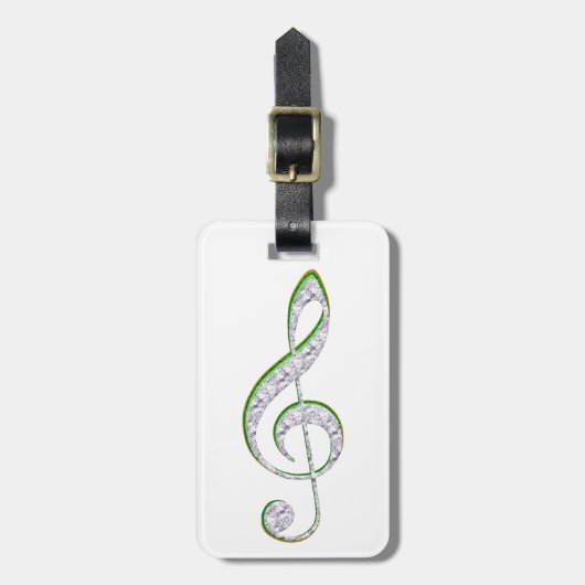 MUSIC Emerald and Diamond Treble Clef Gepäckanhänger (Vorderseite vertikal)