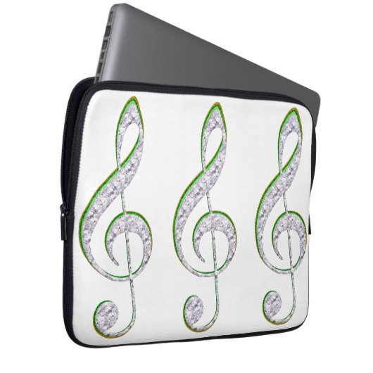 MUSIC Emerald and Diamond Treble Clef Laptopschutzhülle (Vorne Rechts)