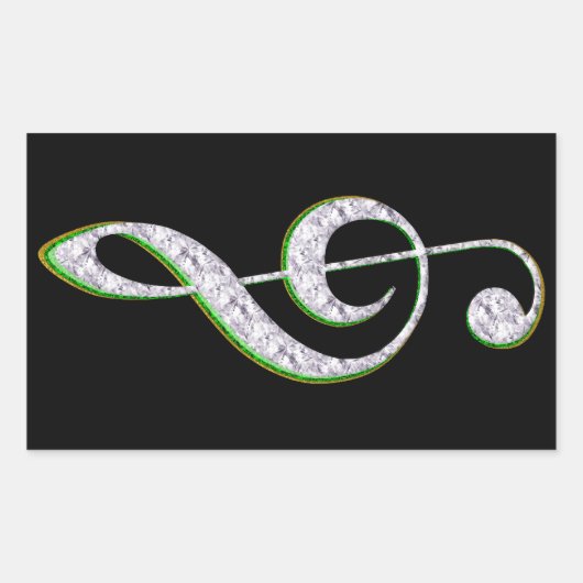 MUSIC Emerald and Diamond Treble Clef Rechteckiger Aufkleber (Vorderseite)