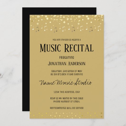 Music Erwägungsgrund Elegant Gold Note Confetti Einladung (Vorne/Hinten)